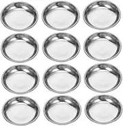 BEBEMOKO 12Pcs Stainless Steel Soy Sauce Dishes Appetizer Plates for Seasonings Round Condiment Bowls for Dips Sauces Home Dining Table Accessory