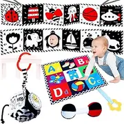 4 Pcs Black and White Baby Toys, High Contrast Newborn Toys 0-3 Months, Tummy Time Toy, Soft Baby Book Essentials, Infant Sensory 0 3 6 9 Months Montessori Learning Activities for Babies Gifts
