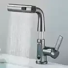 LED Digital Basin Faucet Pull-Out 3-Way Waterfall Sink Mixer Tap Hot Cold