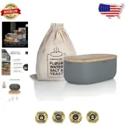 Minimalist Metal Bread Box with Bamboo Cutting Board - Ash Gray Elegance