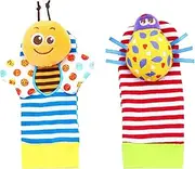 Wrist Rattles - Baby Hand Wrap, Foot Sound Toy | Soft Plush Strap Socks with Animal Faces for Boys Girls, Fun Noise Bands for Kids Learning Activity, Perfect Present for Child Development