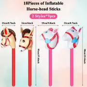 18 Pcs 40 Inch Brown Inflatable Stick Horse Blow Up Horsehead Stick Balloon H CR