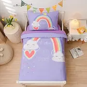 A Nice Night Bedding 4 Piece Cartoon Rainbow Toddler Bedding Set with Cloud Printed for Boys Bed Comforter Sheet Set,Purple