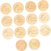 ANDRESLAD Infant Growth Milestone Cards 14pc Wood Set Baby Monthly Milestone Photo Props