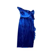 Aidan by Aidan Mattox Women's Blue One Shoulder Ruffled Velvet Midi Dress - 10