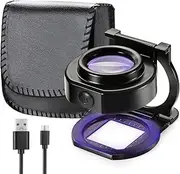 25X Loupe Magnifier with 6 Light, USB Rechargeable Three-Folding Desktop Portable Metal Eye Loupe Scale Sewing Magnifing Glass for Textile Optical Jewelry Tool Coins Currency
