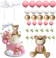 33 PCS Bear Cake Toppers Bear Balls Cake Decorations with Stars Clouds Cake Topp