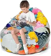 Clear Stuffed Animal Storage Bean Bag Chair Cover – Extra Large 150L Toy Organizer for Kids, Waterproof Easy-Clean Plush Toy Holder Seat (Cover Only, No Filler Included)