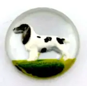 NOS New Antique Reverse Painted Intaglio Crystal Cocker Spaniel Dog Round #A41
