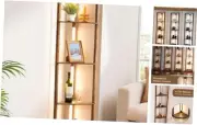 64" Corner Shelf Floor Lamp for Living Room, Modern LED Corner Light Burlywood