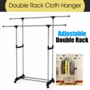 Adjustable Double Rail Clothes Organiser Hanger Garment Rack Holder Stainless