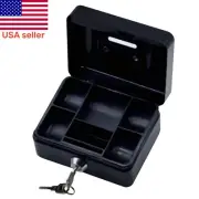 5" Locking Cash Box Money Small Steel Lock Security Safe Storage Check Black