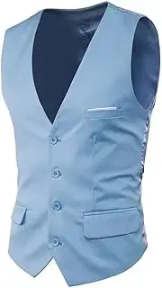 [HEYDHSDC] Men V Neck Sleeveless Vest Solid Single Breasted Blazer Vests Slim Fit Casual Waistcoat Sky Blue Xxxl
