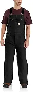 [CARHARTT] Men's Big & Tall Quilt Lined Washed Duck Bib Overalls, Black, 2X-Large/Tall
