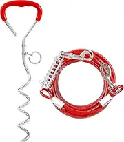 Tie Out Stake and Run Cable, 9M Long Lead With Yard Stake, Chains for Outside With Shock Absorbing Spring, Leash for Camping, Tether for Medium Large Dogs