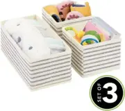 mDesign Fabric 3-Piece Drawer Organizer Bins Blue Stripes Declutter Storage