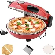 Electric Pizza Oven, Pizza in 4 minutes, 32cm refractory stone plate, 1200W Pizza maker, max temperature 460°C, 5 modes (Red)