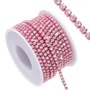 10 Yard Crystal Rhinestone Chain Trim, Silver Rhinestone with Light Pink Base
