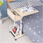Overbed Table Adjustable Side Table Rolling W/Locking Swivel Wheels Mobile Standing Desk Metal Rack Lifting Overbed Bedside