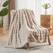 NEWCOSPLAY Faux Fur Throw Blanket Super Soft Cozy Plush Fuzzy Shaggy Blanket for Couch Sofa Bed (Linen Bubble, Twin(60"x80"))