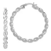 Sterling Silver Rhodium Plated Twisted 3.5X45mm Hoop Earrings