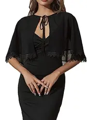 [Unicra] Evening Chiffon Dress Cape Black Wedding Bolero Jacket Shrugs Chiffon Bridal Crop Top Cape for Women and Bridesmaid