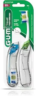 GUM Folding Travel Toothbrush, Compact Head + Tongue Cleaner, Soft Bristled Travel Toothbrushes for Adults, 2ct