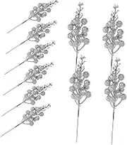 Zerodeko 10pcs Artificial Berries Wreath Christmas Wreath Decorations Holly Realistic Lifelike Stems Simulation Led Berries Xmas Foliage Faux Decorations Simulate Foam Silver
