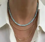 AAA Blue 4.5mm Larimar Faceted Beaded Gemstone Minimalist Modern Choker Necklace