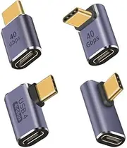 Duttek USB C Extension Adapter 100W, Right Angle USB C Adapter 40Gbps, Up&Down, Middle Bend and Side Bend 90 Degree, Type C Male to Female Adapter for Laptop, Tablet and Phones 4 Pack