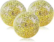 Gold 8.5 cm Glass Balls Decorative for Bowls Crack Mosaic Orbs Solid Spheres Ball Round Globe Vase Filler Coffee Table Decor Modern Wedding Party 3 Pcs
