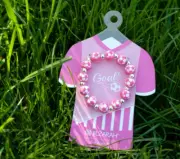 NEW JILZARAH Clay Bead SOCCER YOUTH GIRLS BOYS Bracelet 8mm PINK WHITE