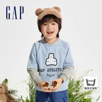 在飛比找蝦皮商城優惠-Gap 男幼童裝 Logo假兩件小熊印花圓領大學T-藍色(8