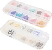 DECOMELODY 2Sets Nail Jewelry Set with Color Abalone Shell Plates DIY Nail Art Accessories for Manicure Stylish Decoration Kit with Storage Box for Home Salon Use