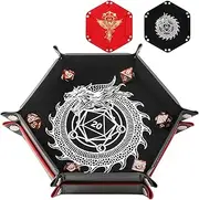 2 Pcs Portable Folding Dice Rolling Tray Set for RPG DND Table Games - PU Leather and Velvet Holder Storage Box - Dragon and Phoenix