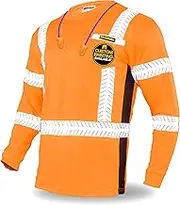 KwikSafety (Charlotte, NC Renaissance Man | Class 3 Long Sleeve Safety Shirt | ANSI Work Wear | Hi Vis Moisture Wicking Silver Fishbone | Men Women Construction Exercise Security | Orange 3XL