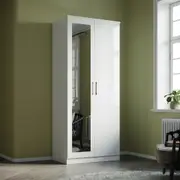 ELEGANT Large Storage Cupboard Furniture 2 Door Wardrobe with Mirror in White