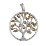 Pendant Round Tree-Of-Life With Rose Gold-Plated Leaves Sterling Silver