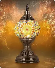 Yarra-Decor Turkish Moroccan Lamp with Bronze Base Handmade Tiffany Mosaic Glass Lamps Portable Bedside Rechargeable Battery 2000mAh (LED Bulb Included)(4) Orange1
