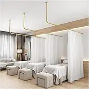 Privacy Partition Curtains, L-Shape Room Divider Panels, Metal Support Wall Mounted Curtains for Beauty Salon Bedroom(White)