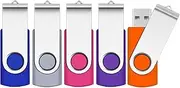 64GB Memory Stick 5 Pack,SRVR Flash Drive USB 2.0 Swivel Thumb Drives Data Storage Jump Drive Zip Drive Memory Sticks External Devices with Led Indicator(Mixed Color With Lanyard)