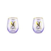 2x 80th Fluted Stemless Handmade Drinking Glassware/Home Decoration 600ml/13cm
