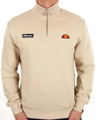 Ellesse Men's Sweatshirt Pelegrin Zip Up Track Top Beige 2XL Retro 80s