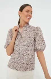 Hyacinth House by Tuckernuck Blush Floral Florence Blouse Shirt XXS Peasant NWT