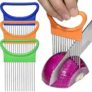 3Pieces Onion Holder for Slicing, Stainless Steel Onion Cutter for Slicing, Potato Lemon Slicer Tomato Slicers Kitchen Comb for Vegetables, Fruit and Meat (Style 1, 10.5 * 7.8CM)