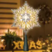 10" 20L Lighted Gold/Silver Stacked Snowflake Tree Topper, Lighted Snowflake