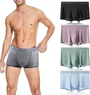 [Wryhaul] 4 Pack Nowaztons Boxer Briefs Ice Silk Mens Underwear Mesh Boxer Briefs for Men, Ice Silk Boxers Shorts Men, Underwear Men Boxer Briefs, Seamless Trunks Breathable Quick Dry