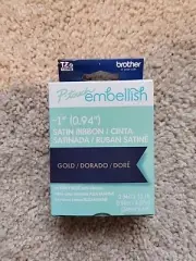 Brother P-touch Embellish Satin Ribbon for Printer ~ 1" Gold on Navy Blue