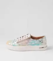 New Django & Juliette Wovi Pink Croc Print White Leather Sneakers Womens Shoes