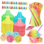 Sets Summer Snow Cone Cups and Spoon Straws with Paper Umbrellas Kit, Small 50